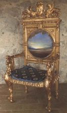 Haga click para ver la imagen ampliada 1974_03_armchair with landscape painted for gala's chateau at pubol circa 1974.jpg